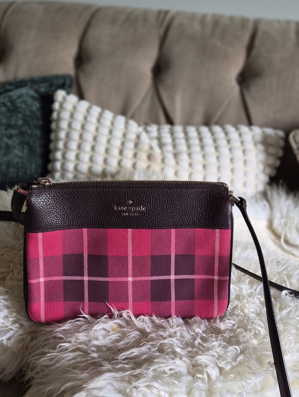 NEW Kate Spade Leila Plaid Triple Gusset Crossbody Bag - Picture 10 of 11
